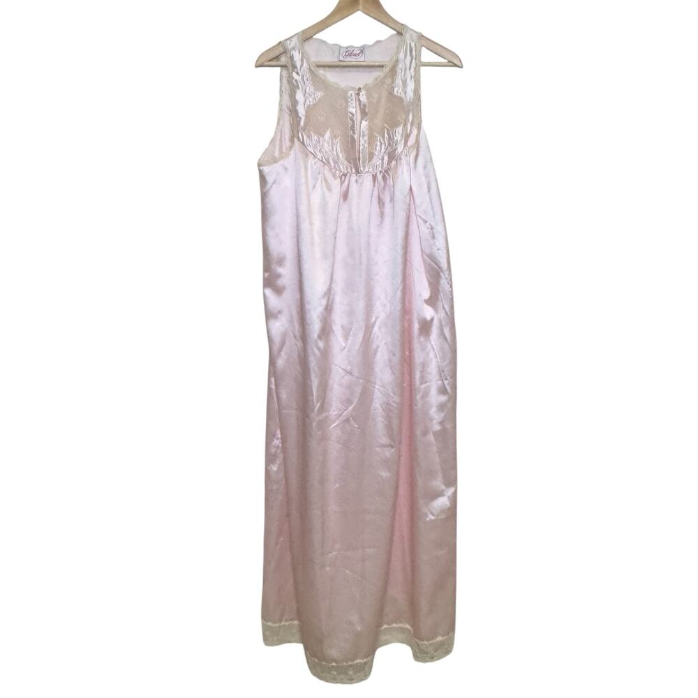 Gilead Pink Satin Lace Maxi Length Peignoir Nightgown Lingerie